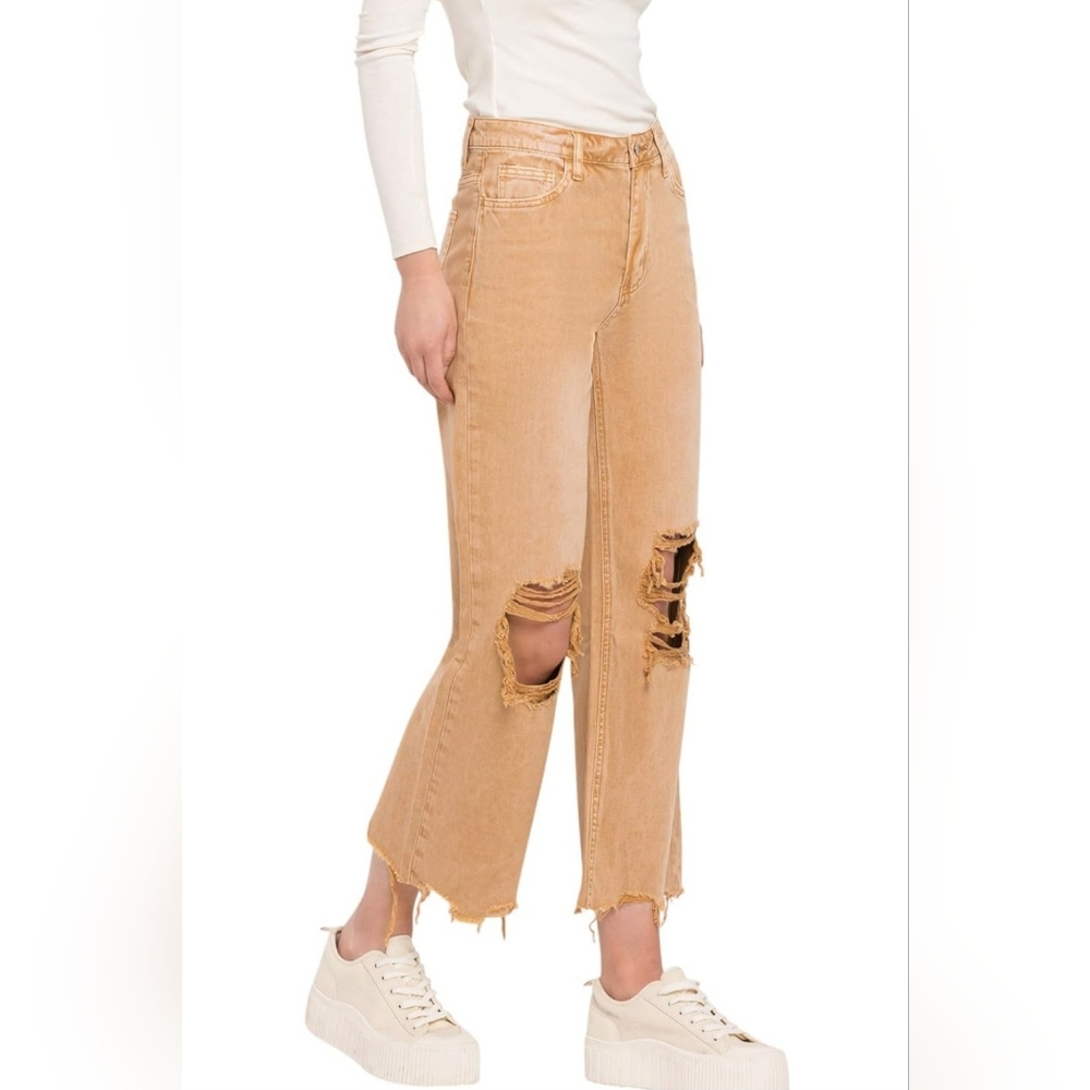 Vervet Flying By Monkey Leslie High Rise 90s Distressed Crop Flare Jeans - Picture 2 of 11
